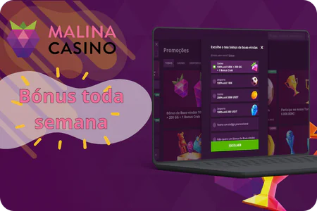 Malina Casino registo formulário 2 passos
