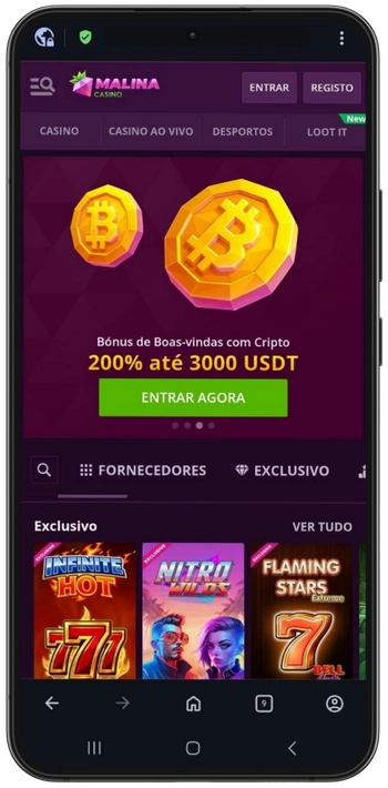 Malina Casino no browser Android
