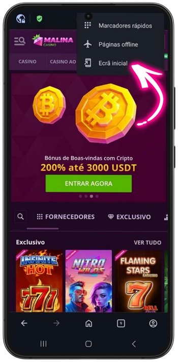 Malina Casino atalho ecrã inicial