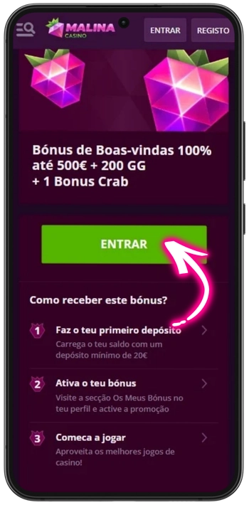 Ativação de bónus na secção O Meu Bónus do Malina