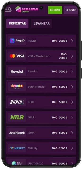 Primeiro depósito no Malina Casino a partir de €20