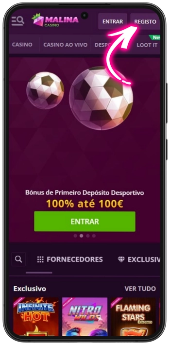 Botão de registo no Malina Casino